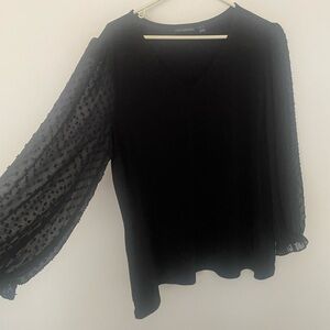 Chic Black Blouse with Sheer Sleeves